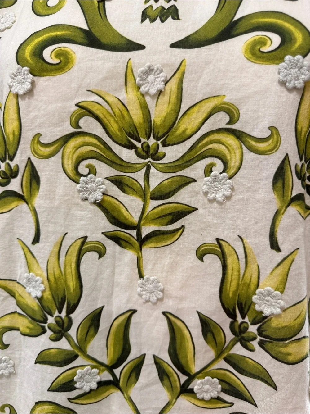 FARM RIO Milani Blouse Floral Puff-Sleeve Women's Top in Olive Green Size Large